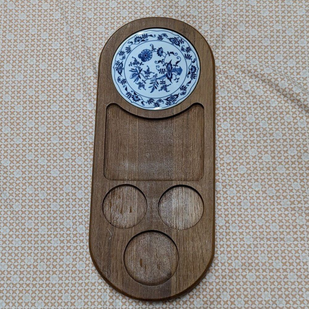 Teakwood Dolphin Wooden Cheese Appetizer Charcuterie‎ Board w Porcelain Plate
